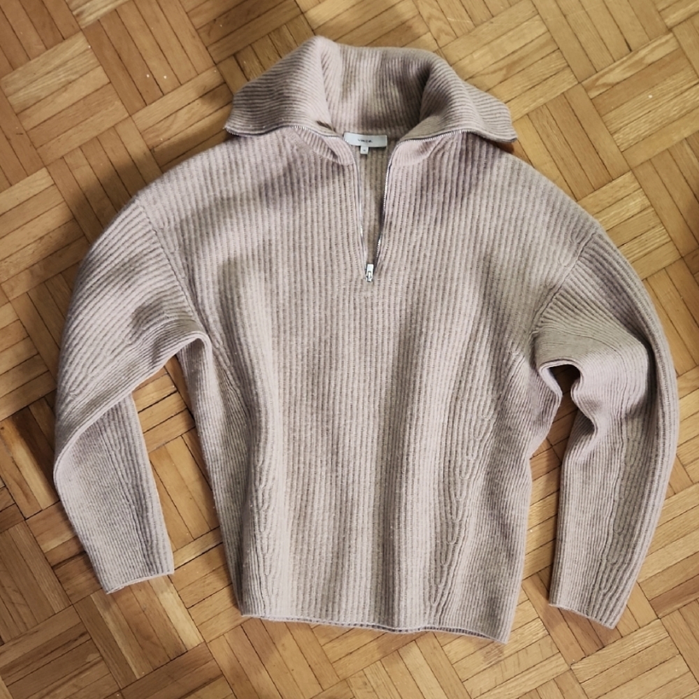 VINCE Wool & Cashmere Half Zip Sweater In H Desert - Picture 4 of 6